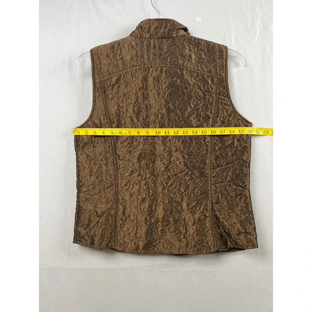 Coldwater Creek Vest Womens M Bronze Quilted Metallic Mock Neck Snap Earthly